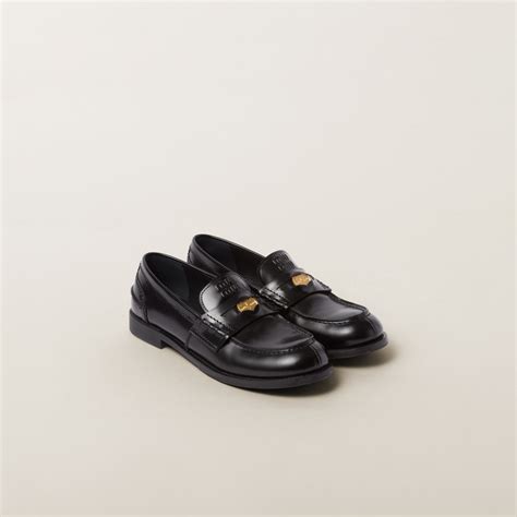 miu miu black loafers|Black Brushed Leather Penny Loafers .